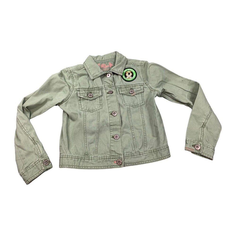 Vintage Mudd Jacket Girl Large Green Denim Yogi Bear Jellystone Park Patch Y2K